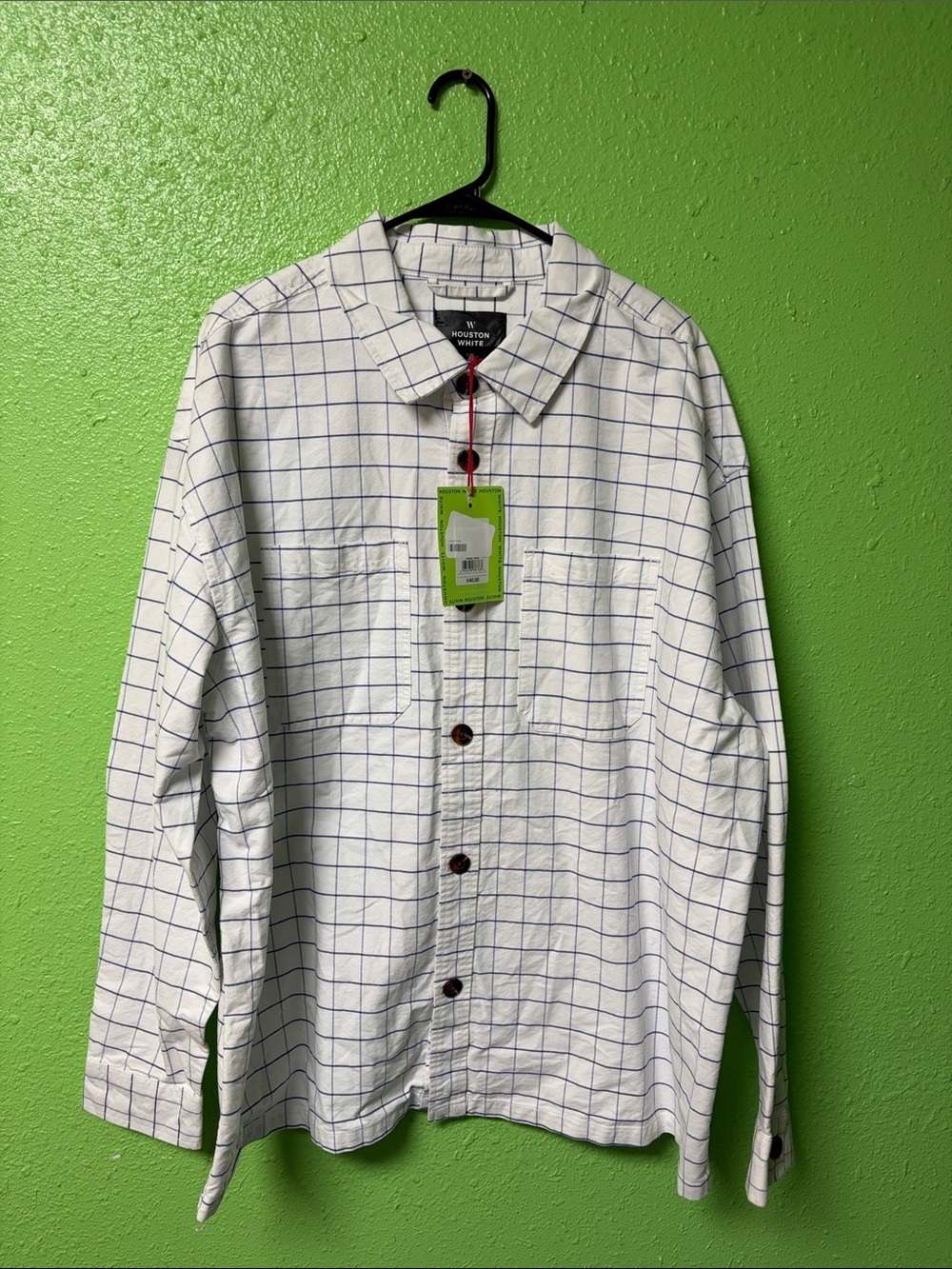 Houston White. White and blue Windowpane Button-Down Shirt